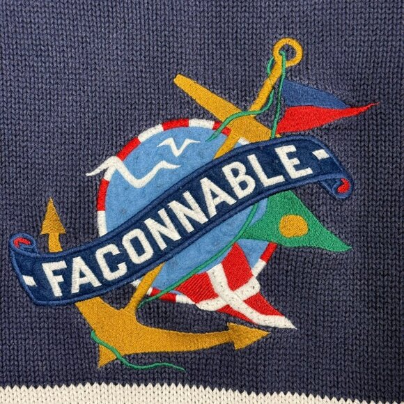Faconnable Knit Sweater Striped Crewneck 100% Cotton Blue Pullover Small - Picture 3 of 7